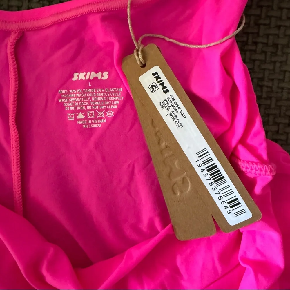 SKIMS Fits Everybody Slip Dress NWT Neon Pink L Bodycon Barbiecore Loungewear
